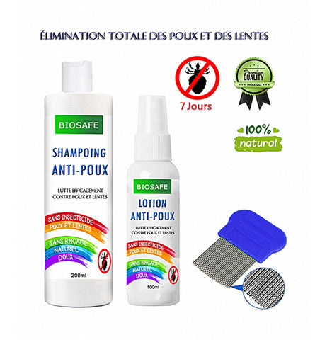 Traitement anti poux Lotion + Shampooing + Brosse à dents serrées 100 % naturel